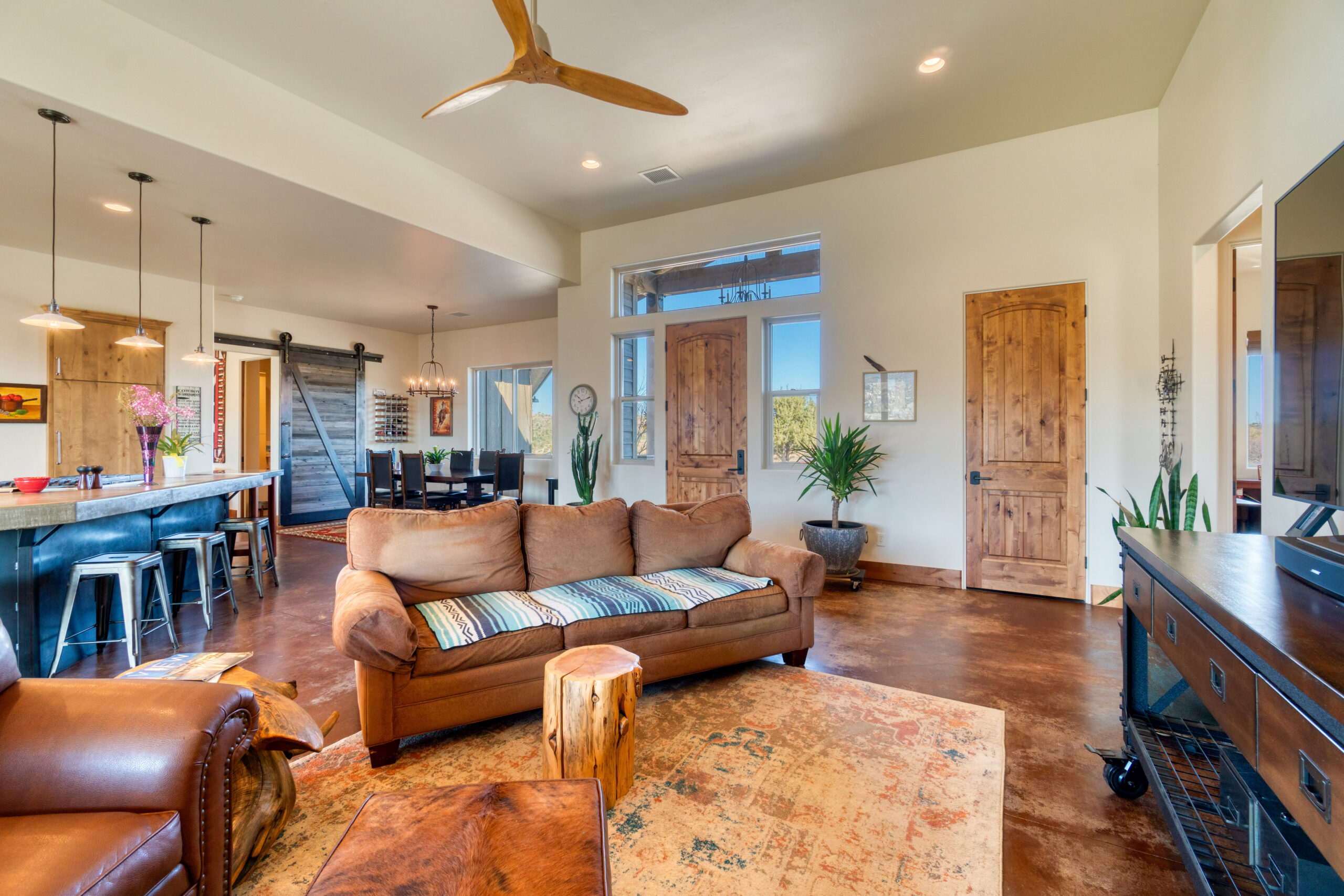 warm wood tone living room